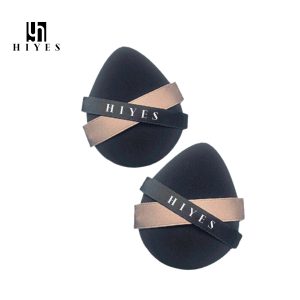 HIYES Black & Khaki Ribbon Powder Puff 2Pcs Soft Teardrop Makeup Puff for Foundation